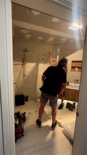 4 comments | Installing our latest architectural custom fixed glass shower screen panel to our caringbah south bathroom #showerscreen #showerideas #framlessglass #shower #showerscreens #showerdesign | Curtis Constructions | Facebook
