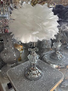 White Silver Side Table Lamp Feather Home Decor Decoration Design Accent Room Mood Lighting 40cm Tall Portable Cozy Living Bling Gift - Etsy