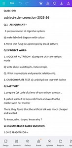 Class 7 Science Assignment and Project Work (Session 2025-26)... | Filo