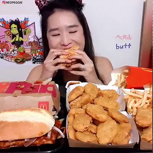 The McRib is back! Eating the Double McRib, Chicken McNuggets and fries! #mcdonalds #mukbang #mcrib | Peggie Neo