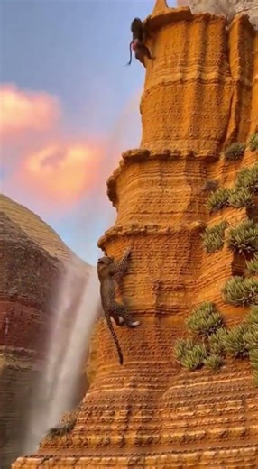 The Pro Climber: Mandrill Scales Vertical Wall Like a Boss While Leopard Fails