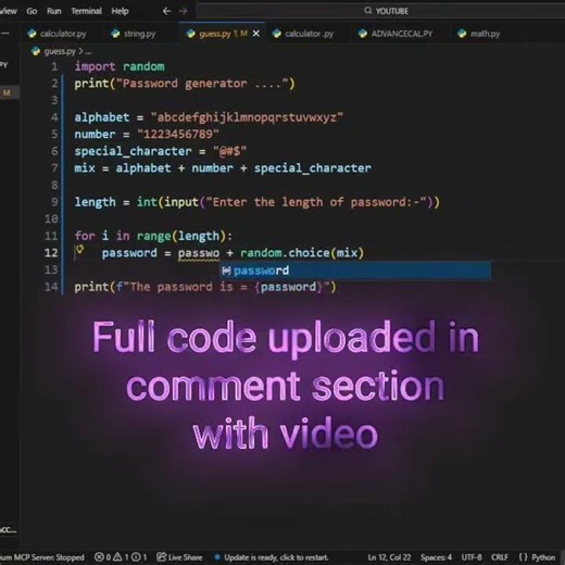 I Built a Random Password Generator in Python 🔐 #python #learnpython #learnpython #python