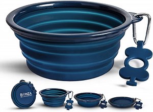 Bonza | Collapsible Silicone Dog Bowl | Travel Food and Water Station for Large Dogs | Lightweight, Sturdy, Leak Proof, Food Safe | Extra Large, Blue