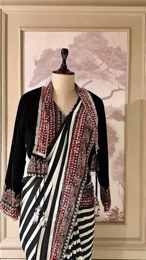 Modern Striped Saree with Jacket Blouse | Contemporary Designer Saree Look