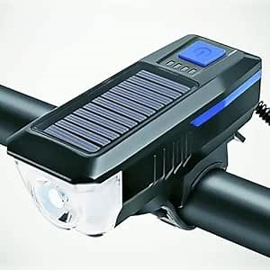 Solar Powered Bike Light, 3 Modes LED Headlight & Waterproof Bell, USB Rechargeable, Perfect for Road and Mountain Bikes