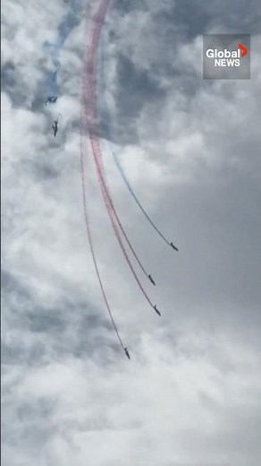 Terrifying moment two French Alpha Jets collide in mid-air stunt