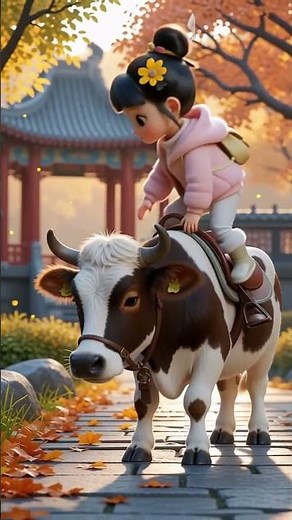 cute baby girl 💕 adorable Riding on a cow , 🐄🐄😍😍🐄#shortsfeed