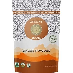 Ancient Roots Ginger Powder 100% Pure & Raw, Non-GMO, Gluten-Free “ Freshly Ground Ginger Root for Cooking, Smoothies, Teas & Baking, 10.5 oz Resealable Bag