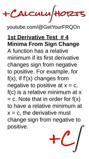 1st Derivative Test in FRQs #4 - Minimum From a Sign Change | Get Your FRQ On #shorts