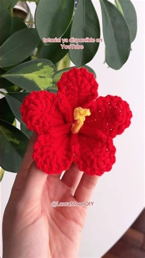 aprende a hacer esta flor de hibisco a crochet en mi canal🌺 #crochet #crochethibiscus #hibiscus