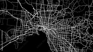 Zoom Out Road Map of Melbourne Australia with white roads on a black background