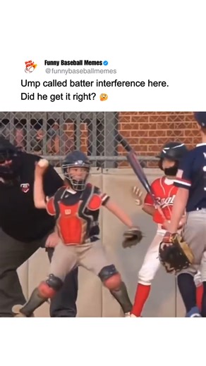 28K views · 65 reactions | The umpire called batter's interference on this play. Was it the correct call? 樂 #baseball #MLB #sports #littleleague | Funny Baseball Memes | Facebook