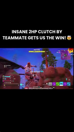 INSANE 2HP CLUTCH BY TEAMMATE GETS US THE WIN! 🤯 #fortnite #gaming #fortniteclutch