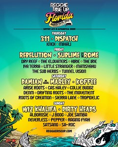 THIS WEEKEND 🌴💨 Reggae Rise Up Florida Festival is the VIBE! You in? Rebelution, Wiz Khalifa, Dirty Heads, Damian Marley, 311, Dispatch & so many MORE! Lock in the good vibes & don't miss the party! REGGAERISEUP.COM #RRUFL23 #RRUFam | Reggae Rise Up Florida