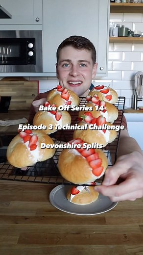 Peter Sawkins on Instagram: "Bake Off Bake-Along— Episode 3 Technical Challenge: Devonshire Splits Ridiculously tasty (unless you're like my friend Jane and don't like bread🤷‍♂️). Recipe by @paul.hollywood on the @britishbakeoff website🙌 Think it was probably a mid table performance. Good taste, well baked, uniform appearance, but they were all over-proved so lost some height😢 Really recommend baking this challenge at home👍 #gbbo"