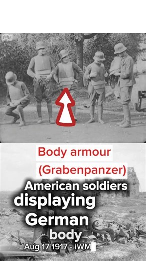 On Nov 4 1918, at Corbei, France, this newsreel clip, IWM IWM 503 (Reel 3) shows American troops displaying German body armour captured at Bellicourt. 3,000 were discovered, packed 6 to a bundle. Caption says they were used by German snipers. #WWI #WW1 #Capcut #ww1history | This Day In WWI