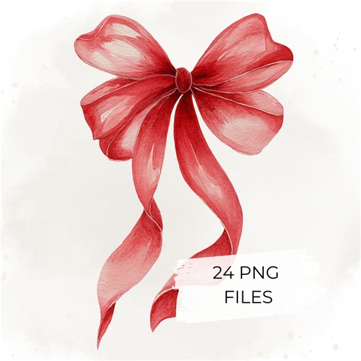 Red Bow Clipart Bundle, 24 Watercolor Ribbon Bows PNG for Christmas Gifts, Invitations, Packaging Design, Festive Decor - Etsy