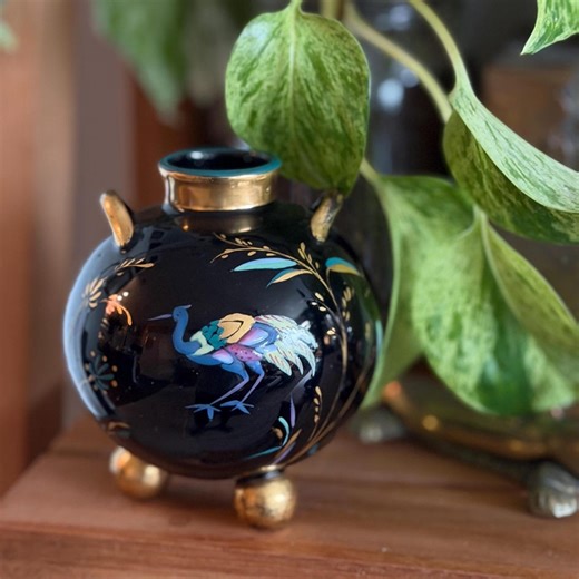 Victorian Royal Worcester Vase – Hand Painted Heron Black Ground Cabinet Piece - Etsy