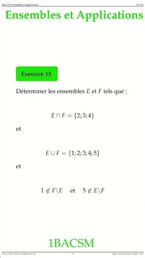 Exercice 13 Ensembles et Applications 1BACSM Sciences Maths space2study #maths #physics
