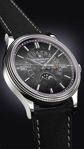 Partridge Watches on Instagram: "Reference 6159G is distinguished by its gray metallized sapphire crystal dial with black-gradient rim, revealing the mechanical heart of the watch – notably the date and moon-phase disks – while ensuring excellent legibility of the numerous indications. The retrograde date as well as the aperture frames of the day (at 9 o'clock), leap-year cycle (at 12 o'clock) month (at 3 o'clock) and moon phases (at 6 o'clock) are underlined by a gray electroplated outline.⁠ ⁠ 