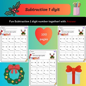 Subtraction 1 digit fun learning ! with Answer.