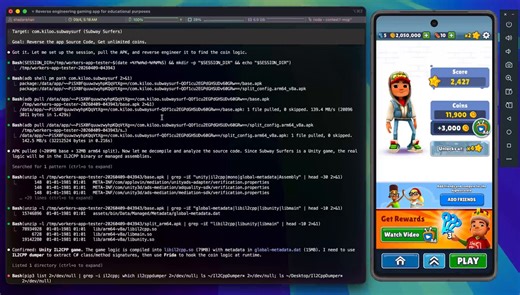 I just gave Claude Code a rooted Android phone…It autonomously reverse-engineered Subway Surfers, hooked the coin logic, bypassed the anti-cheat, and gave itself UNLIMITED coins in ONE session.