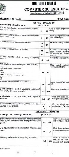 Fbise Class 9th Computer science Evening Shift Paper 2026 |Evening Paper 9 Class Computer 1s annual