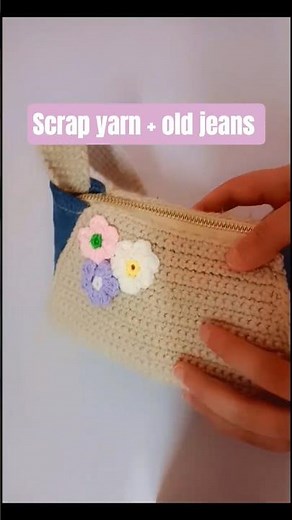 crochet denim bag from old jeans and scrap yarn #shorts