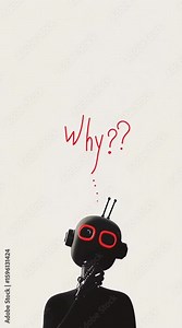 Robot why? Animation exploring questions and doubts about artificial intelligence, ethics, technology, and the human future. Perfect for educational, editorial, and creative tech-related content.