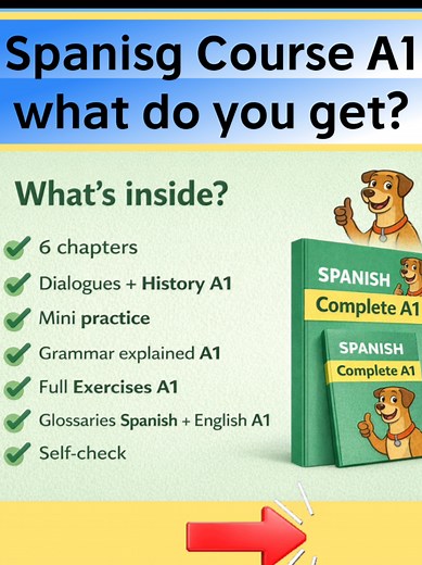 Spanish A1 – Complete Offline PDF for Beginners. Learn Anywhere | No Internet Needed | Full A1 Coverage with Exercises. What’s inside: ✔️ 6 structured A1 chapters ✔️ Simple dialogues & short stories ✔️ Clear A1 grammar explanations ✔️ Mini practice in every chapter ✔️ Full A1 exercises ✔️ Spanish–English glossaries ✔️ Self-check sections to track your progress ✔️ No internet required ✔️ Learn at your own pace ✔️ Step-by-step A1 structure ✅ Ideal for: ✔️ Self-study learners ✔️ Beginners with no p