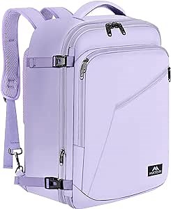 MATEIN Carry on Backpack for Women, 40L Heavy Duty Travel Backpack Airplane Approved, Expandable Simple Fashion Daypack, Frequent Traveler Gifts, Light Purple