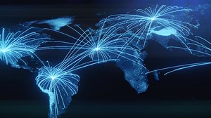 Tech earth globalization in 3d animation. global business dots on rotating planet. | Premium Stock Video Footage