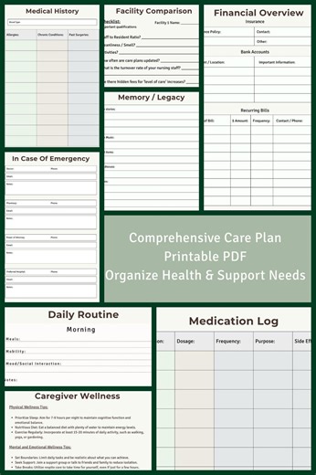 Comprehensive Care Plan Printable | Health Organization Worksheet | Caregiver Planning Template | Medical Planning PDF | Instant Download - Etsy