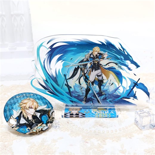 Limited Edition Genshin Impact Varka Acrylic Stand and Brushed Silver Nickel Metal Badges. - Etsy