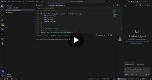 #machinelearning #nlp #spamdetection #internship #codsoft #python #github | Srusti M C