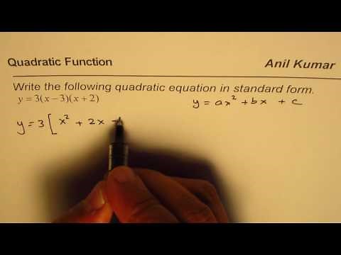 Convert Quadratic Equation From Intercept to Standard form