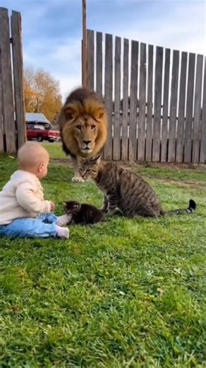 Baby, Cat & Lion 🦁❤️ | The King’s Gentle Heart #shorts #vfxhd