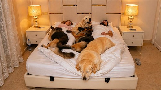 Sleeping with four dogs means no space left