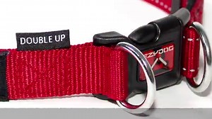 EzyDog Double Up Dog Collar – Double D-Rings for Superior Strength, Safety, and Comfort – Nylon Dog Collar with Reflective Trim and ID Attachment Point (Large, Red)