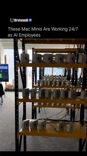 UrviumAI - AI Updates, News, Tools, and Studies on Instagram: "This isn’t a data center — it’s a desk full of Mac minis running autonomous AI workers. Each machine hosts a local AI agent that manages emails, calendars, files, commands, and workflows without constant prompts. No cloud dependency. Low setup cost. Recurring revenue potential. People are already selling these AI agents as services for inbox management, market monitoring, research pipelines, internal tools, and even DevOps-style auto