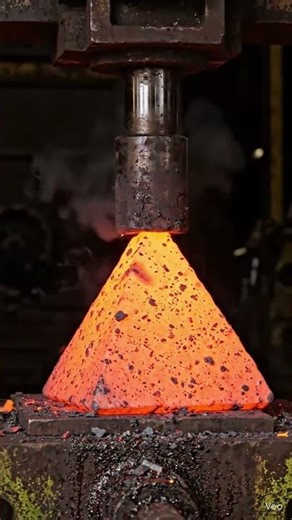 Watch a red hot iron pyramid get crushed under a powerful hydraulic press! 🔥🔺💥#crushing #satisfying