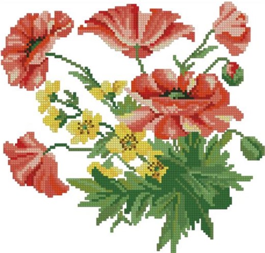Poppy Bouquet-2, Cross Stitch Pattern – Floral DIY Embroidery (PDF Pattern) - Etsy