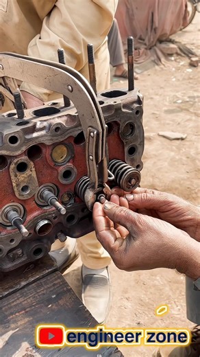 Shocking Diesel Engine Valve Spring Removal | Cylinder Head Repair Trick You’ve Never Seen! #Shorts