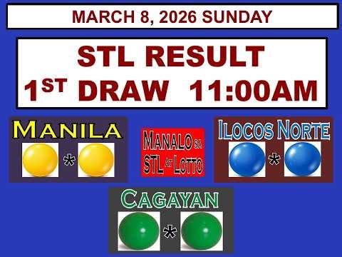 STL 1ST Draw 11AM Result STL Manila STL Ilocos Norte STL Cagayan MARCH 8, 2026 SUNDAY