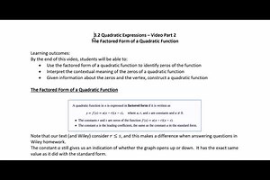 3.2 Part 2 Video - Factored Form of a Quadratic Function