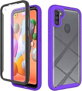 PULEN for Samsung Galaxy A11 case,with Built-in Screen Protector,Rugged Body Heavy Duty Protection TPU Shock Absorption Shatter-Resistant Bumper Cover Phone case + PC Back Cover (Purple)