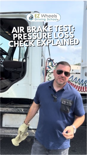 ⏱️ Air Brake Test: Pressure Loss Check Explained Learn how to properly perform the air brake applied pressure test — one of the most critical parts of your CDL pre-trip inspection. In this step, you’ll test that your air system doesn’t lose more than 4 PSI in one minute while holding the service brake. Remember: patience and precision matter here — rushing this step can cause you to fail the test. Watch carefully as we demonstrate how to: ✅ Apply the service brake correctly ✅ Start your timer an