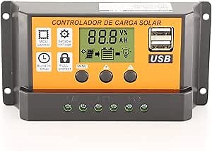 20A Solar Charger Controller, 12V/24V Solar PWM Negative Ground Solar Panel Regulator with Dual USB Port & PWM LCD Display