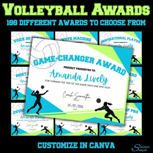 Editable Volleyball Award Certificates: End-of-season Team Awards Canva Template - Etsy