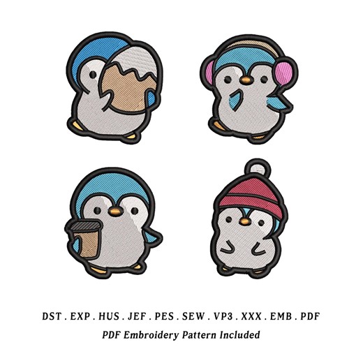 Cute Penguin Embroidery Designs Set 2 | Kawaii Winter Penguin EMB Files – Instant Download - Etsy